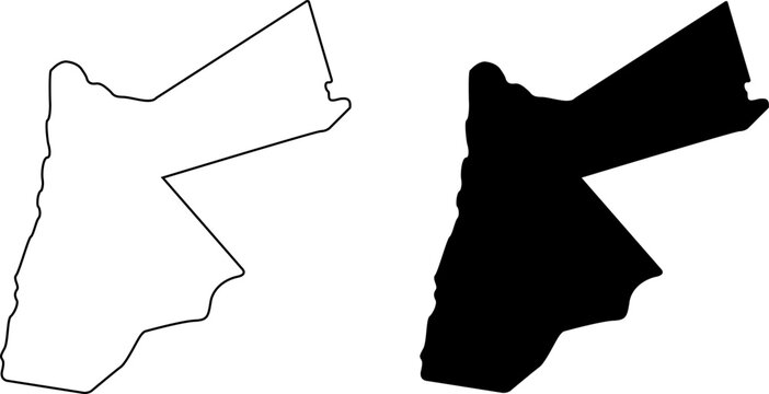 Outline and silhouette maps of the hashemite kingdom of jordan