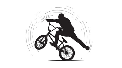 Fototapeta premium Dynamic silhouette of a BMX rider performing a thrilling freestyle stunt, conveying energy and excitement, perfect for sports branding and extreme sports advertising, action packed adrenaline rush
