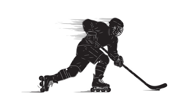 Dynamic inline hockey player in action, showcasing speed and agility for sports marketing, fitness campaigns, and sports illustrations in a modern, edgy style