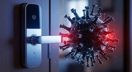 Smart lock hacked by dark digital virus silhouette concept