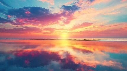 Fototapeta premium Stunning ocean sunset with pastel skies reflecting on the serene water creating a peaceful and calming atmosphere