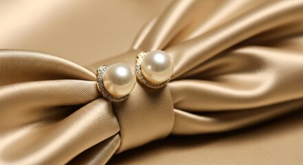 Elegant golden silk fabric adorned with pearl embellishments for sophistication