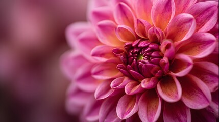 Close-up of a vibrant pink dahlia flower in full bloom, showcasing intricate petals and rich color.