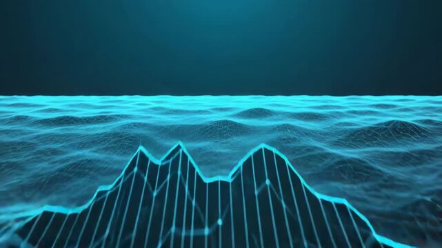 Abstract Digital Landscape With Circuit Board Elements And Wireframe Mountains (303) image