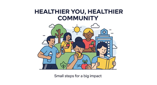 Diverse group promoting community health through small positive lifestyle changes