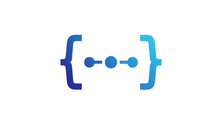 Curly braces symbol with interconnected data nodes, illustrating programming code structure, api, json, and digital information flow concept.