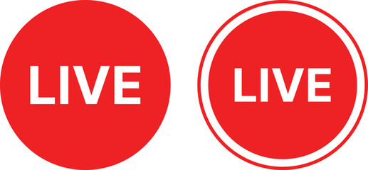 Live icon Set. Streaming Video and Real Time Broadcast Symbols. Red Record Dot and Digital Signal Icons collection. Live Event Notification sign