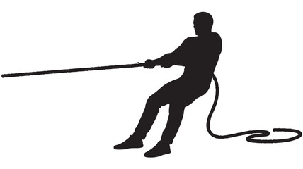 Dynamic silhouette of determined athlete pulling rope in intense tug of war competition, embodying strength, resilience, and teamwork, perfect for sports, fitness, and motivational themes
