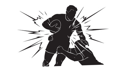 Intense rugby match action showing dynamic tackle and forceful impact, perfect for sports branding and athletic promotions, conveying strength and competitive spirit