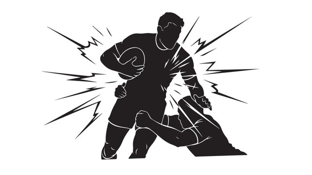 Intense rugby match action showing dynamic tackle and forceful impact, perfect for sports branding and athletic promotions, conveying strength and competitive spirit