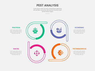 PEST analysis infographic outline style with creative circle on cycle circular direction 4 point template with for slide presentation