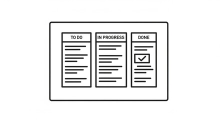 Kanban board outline icon for agile project management, showing workflow stages: to do, in progress, and done tasks visualization