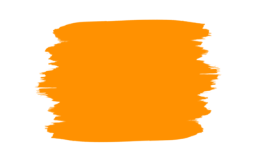 Vibrant orange paint stroke texture element isolated on transparent background