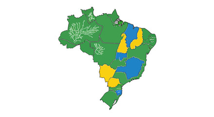 Map of Brazil highlighting different regions with distinct colors, showing geographical variations.