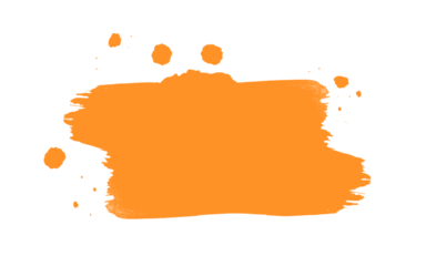 Orange watercolor brush stroke with paint splatters isolated on transparent background