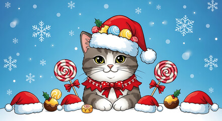 christmas card with sweets and cat