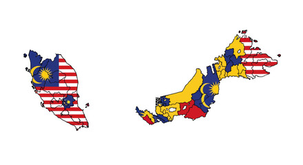 Detailed map of Malaysia with its national flag pattern.
