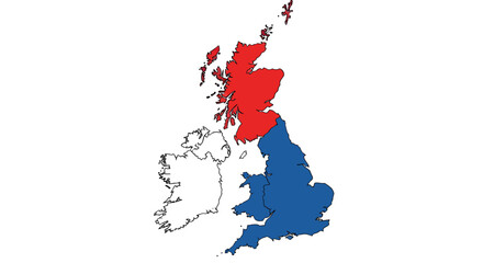 Map of the United Kingdom showing the countries of Scotland, England, and Ireland.