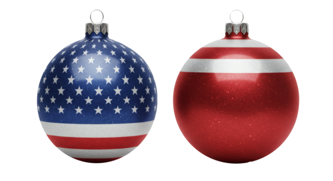 Christmas ornaments with American flag inspired design png isolated on transparent background