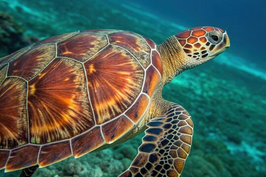 A macro shot of a sea turtle&rsquo;s shell pattern,