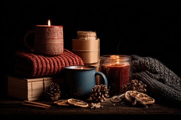 Cozy holiday-themed subscription box overflowing with seasonal surprises, wrapped in festive paper, warm lighting, soft textures, inviting atmosphere