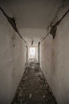 Abandoned, destroyed corridor, ghost town, Engilchek, Tian Shan, Kyrgyzstan