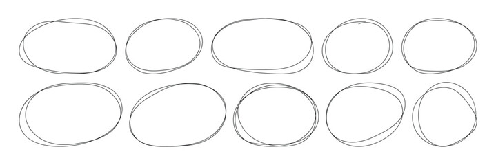 Abstract Sketch Scribble Circles. Hand drawn crayon ovals and circles. Ellipses in doodle style. Marker scratch scribble in rounder.