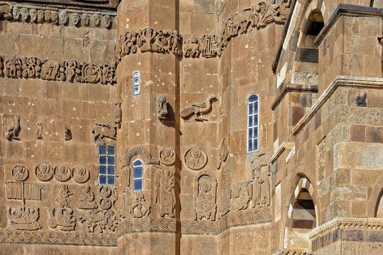 10th century Akdamar Armenian Church of the Holy Cross, Exterior walls bas-relief and carvings, Akdamar Island, Turkey