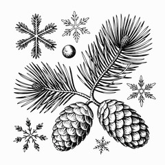Vintage Winter Elements &ndash; Detailed Engraving-Style Illustration