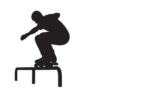 Dynamic silhouette of a rollerblader skillfully grinding a rail, capturing the spirit of urban sports and youthful energy, perfect for action packed designs and edgy visuals
