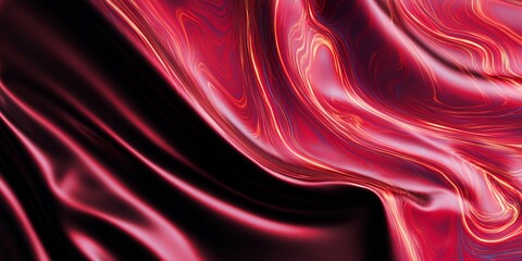 Abstract composition with red and black swirling smoke and shimmering particles. The glossy texture and gradient transitions create a luxurious and dramatic background perfect for festive 