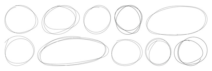 Abstract Sketch Scribble Circles. Hand drawn crayon ovals and circles. Ellipses in doodle style. Marker scratch scribble in rounder.