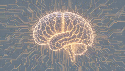 Glowing brain outline on a circuit board representing artificial intelligence technology and neural networks