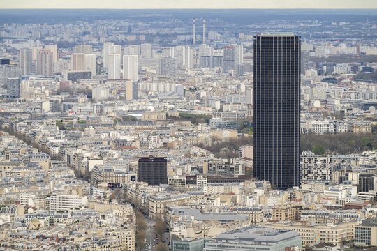 View from the height of the Eiffel Tower to the Montparnasse Tower, Paris, France