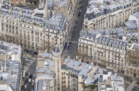 View of Belle &Eacute;poque houses from the Eiffel Tower, Paris, &Icirc;le-de-France, France