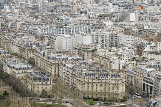 View from the height of the Eiffel Tower to the city centre, Paris, &Icirc;le-de-France, France