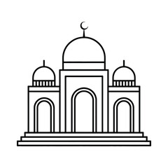 Simple line drawing of a mosque with domes and arches