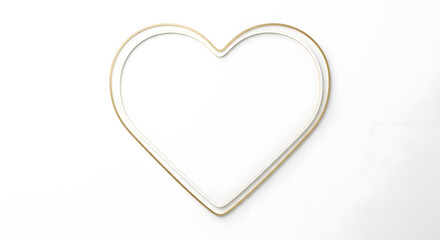 Obraz premium Empty heart shape frame with golden outline for greeting design on white background exactly 100 char