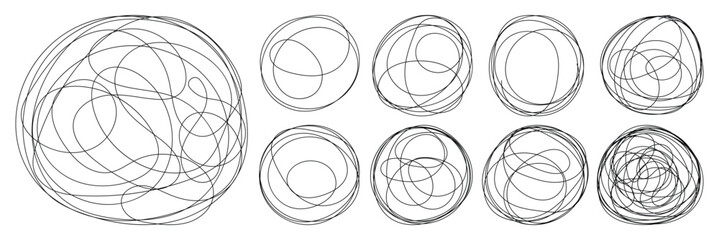 Circle frame set. Doodle Swirl Circle Set. Vector marker Brush to highlight text circles deign on white background. Abstract Rough Sketch Scribble Line Circles Collection. Vector illustrator.