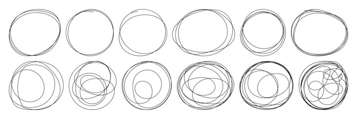 Grungy round scribble circle. Grungy round scribble circle. Scribble ovals, marker round elements. Free pencil round lines. Vector illustrator