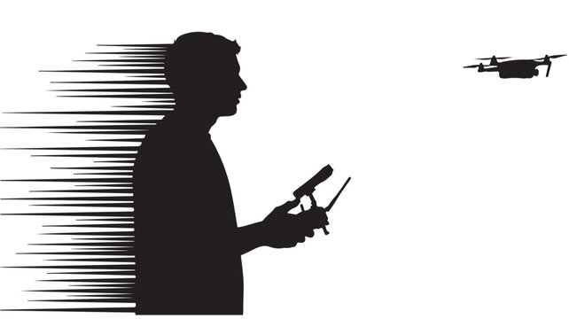 Dynamic silhouette of a man piloting a drone, perfect for tech startups or modern aerial photography services looking for a fresh, impactful visual, showcasing innovation and precision