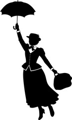 Mary Poppins Silhouette,Mary Poppins silhouette flying with umbrella, whimsical imagination