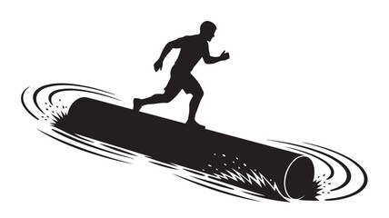 Dynamic silhouette of a man running on a log, embodying balance and athleticism, perfect for fitness campaigns or adventure sports branding, capturing speed and motion with a minimalist design