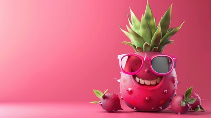A Whimsical Character Combining a Potato and Pineapple in Stylish Sunglasses Against a Bright Pink Background, Perfect for Fun and Quirky Designs