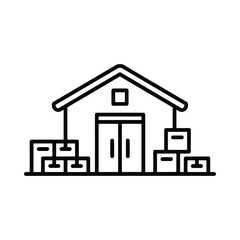 Warehouse building with boxes icon