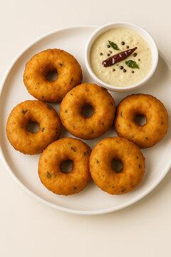 Medu vada crispy doughnut fritters served with chutney