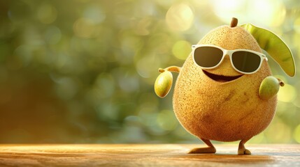 A Cheerful Cartoon Fruit Character Wearing Sunglasses, Bringing Joy and Fun to Any Setting with Its Playful Expression and Vibrant Colors