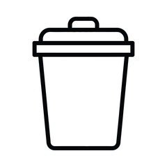 Simple line art icon of a trash can with lid