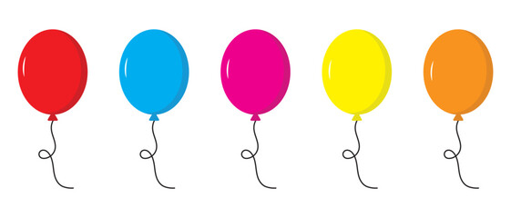 Balloons set in flat cartoon style. Colorful balloons isolated on white background. Vector illustration for birthday or holiday.