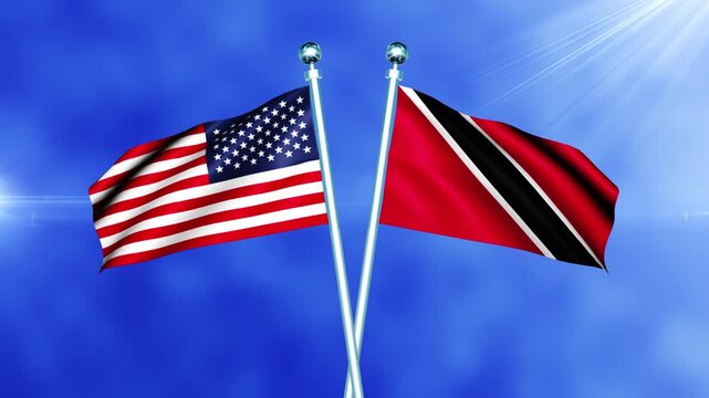 USA and Trinidad and Tobago Flag Waving On Pole Loop